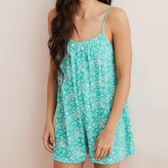 Aerie Sea Foam Blue Print Romper Small BNWT - Picture 1 of 10